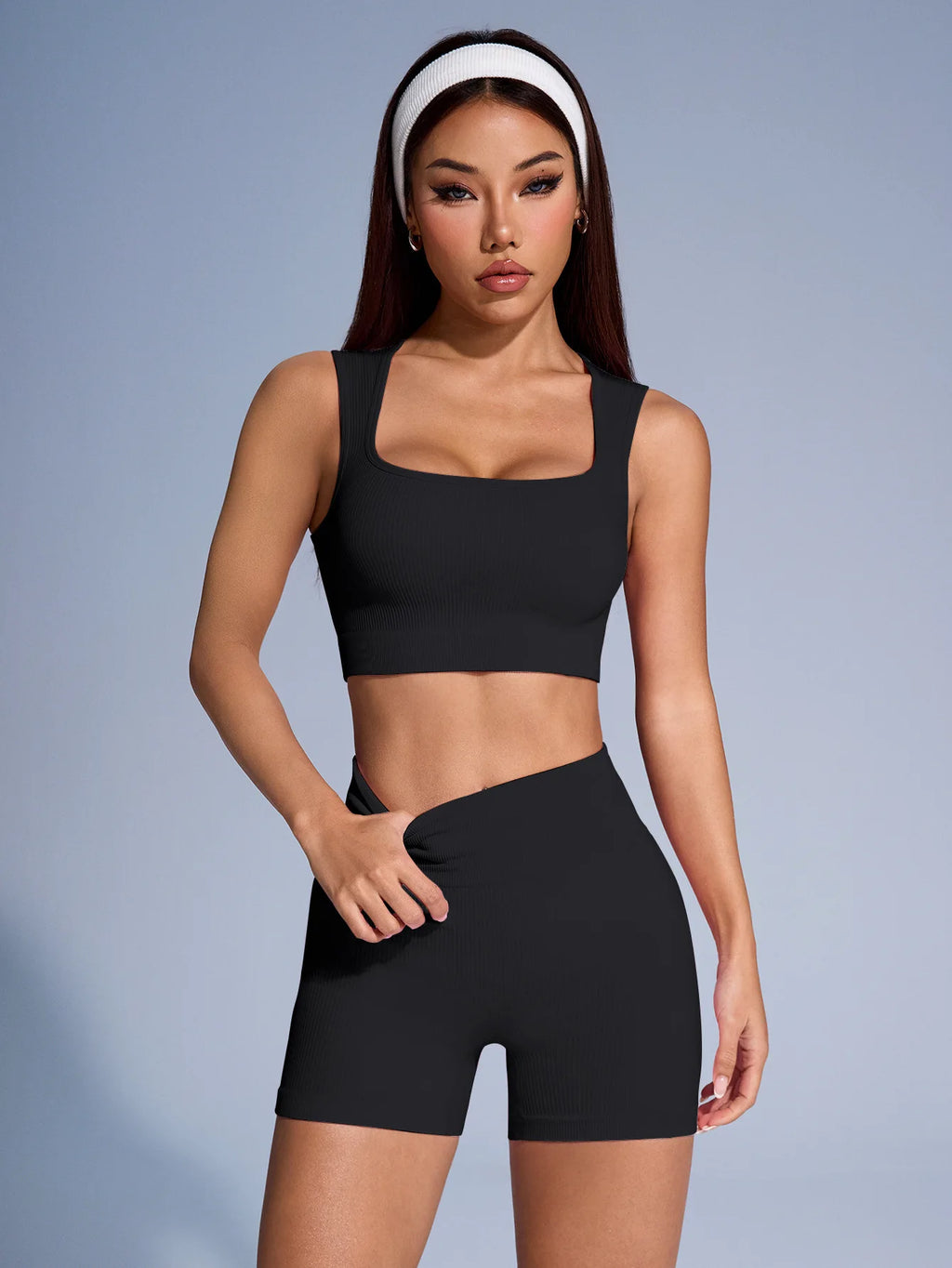 RibFlow Yoga Set — Seamless Crop Tank + High-Waist Shorts