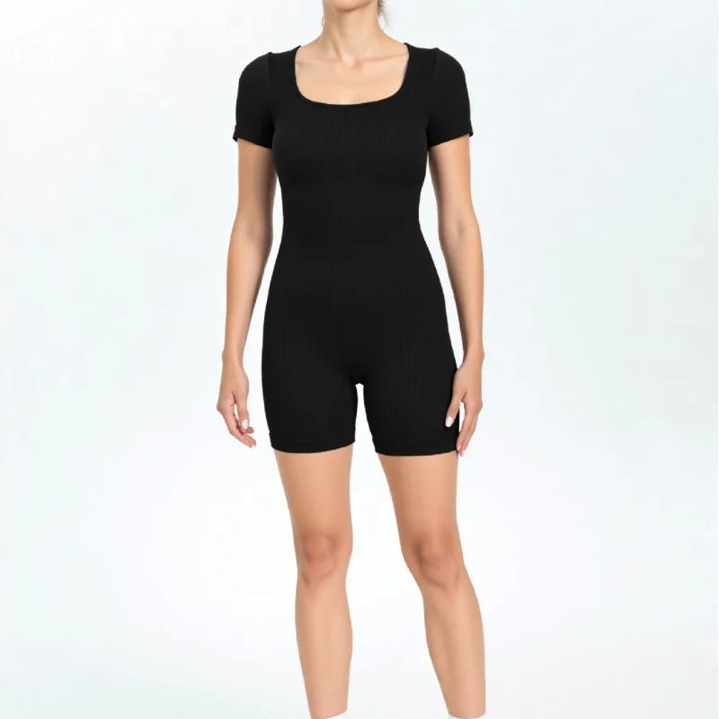 RibSuit Yoga Bodysuit — Seamless Short-Sleeve One-Piece