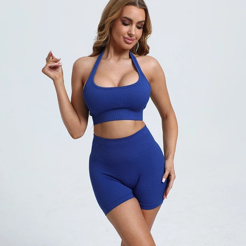 RibBack Yoga Set — Backless Sports Bra + High-Lift Shorts