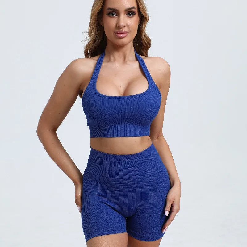 RibBack Yoga Set — Backless Sports Bra + High-Lift Shorts