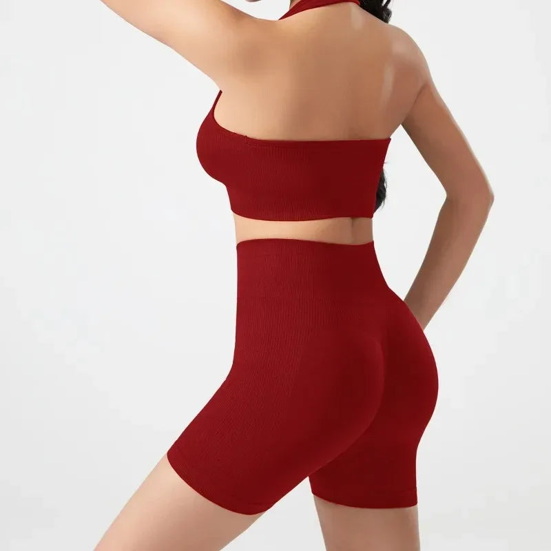 RibBack Yoga Set — Backless Sports Bra + High-Lift Shorts