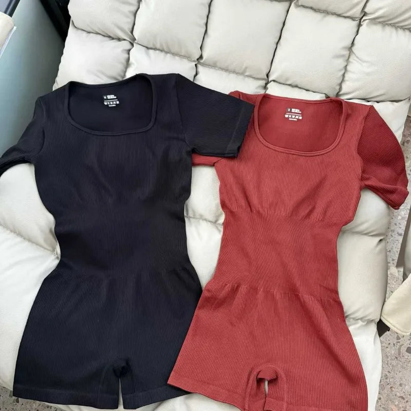 RibSuit Yoga Bodysuit — Seamless Short-Sleeve One-Piece