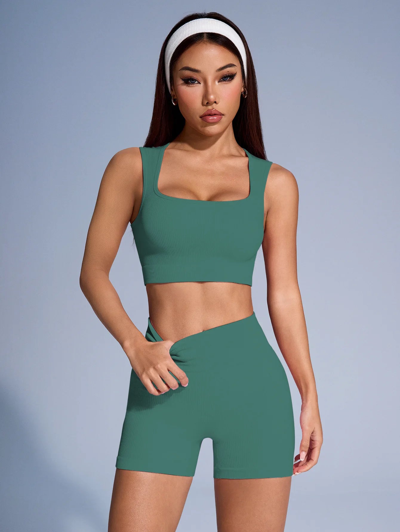 RibFlow Yoga Set — Seamless Crop Tank + High-Waist Shorts