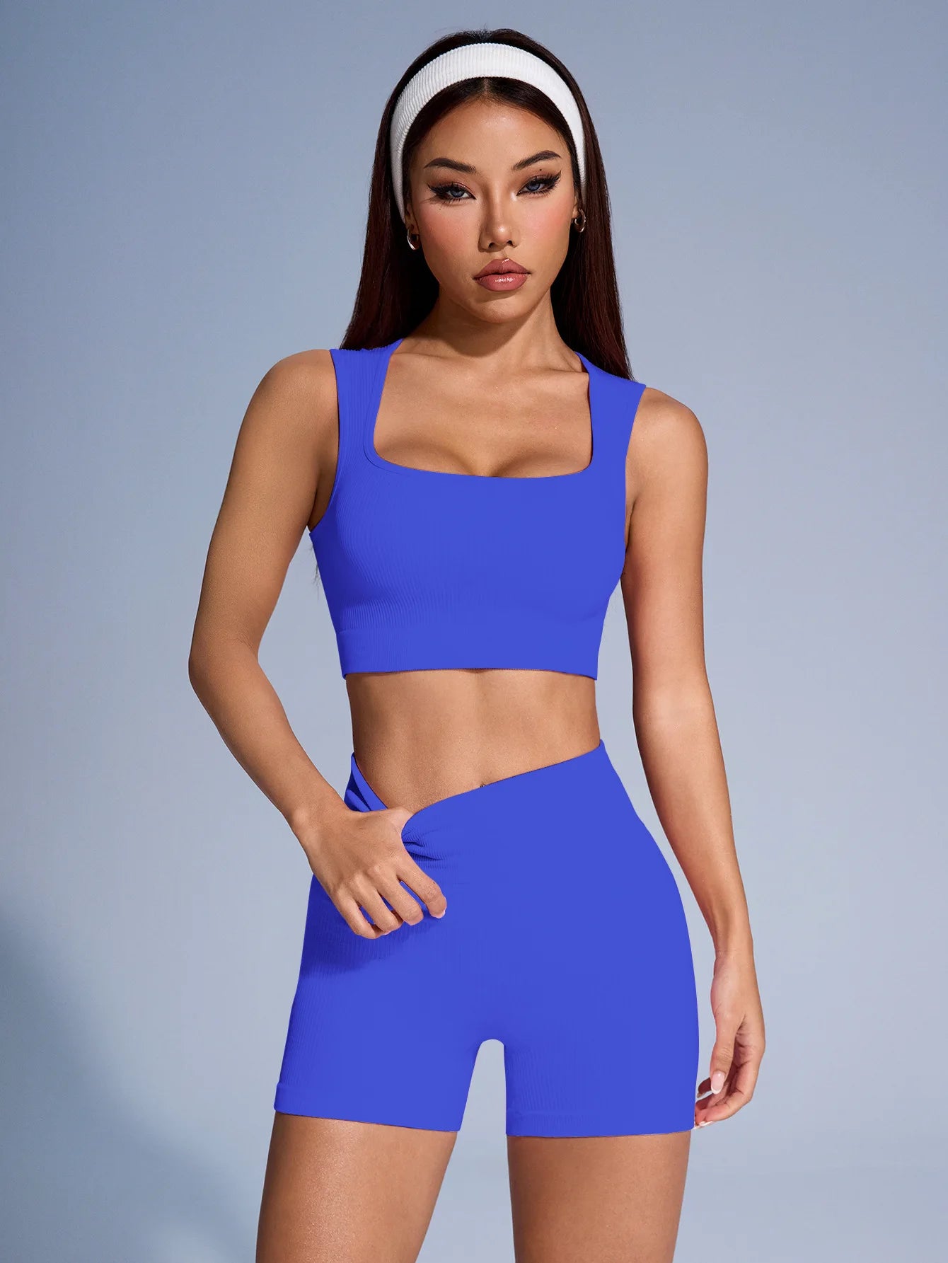 RibFlow Yoga Set — Seamless Crop Tank + High-Waist Shorts