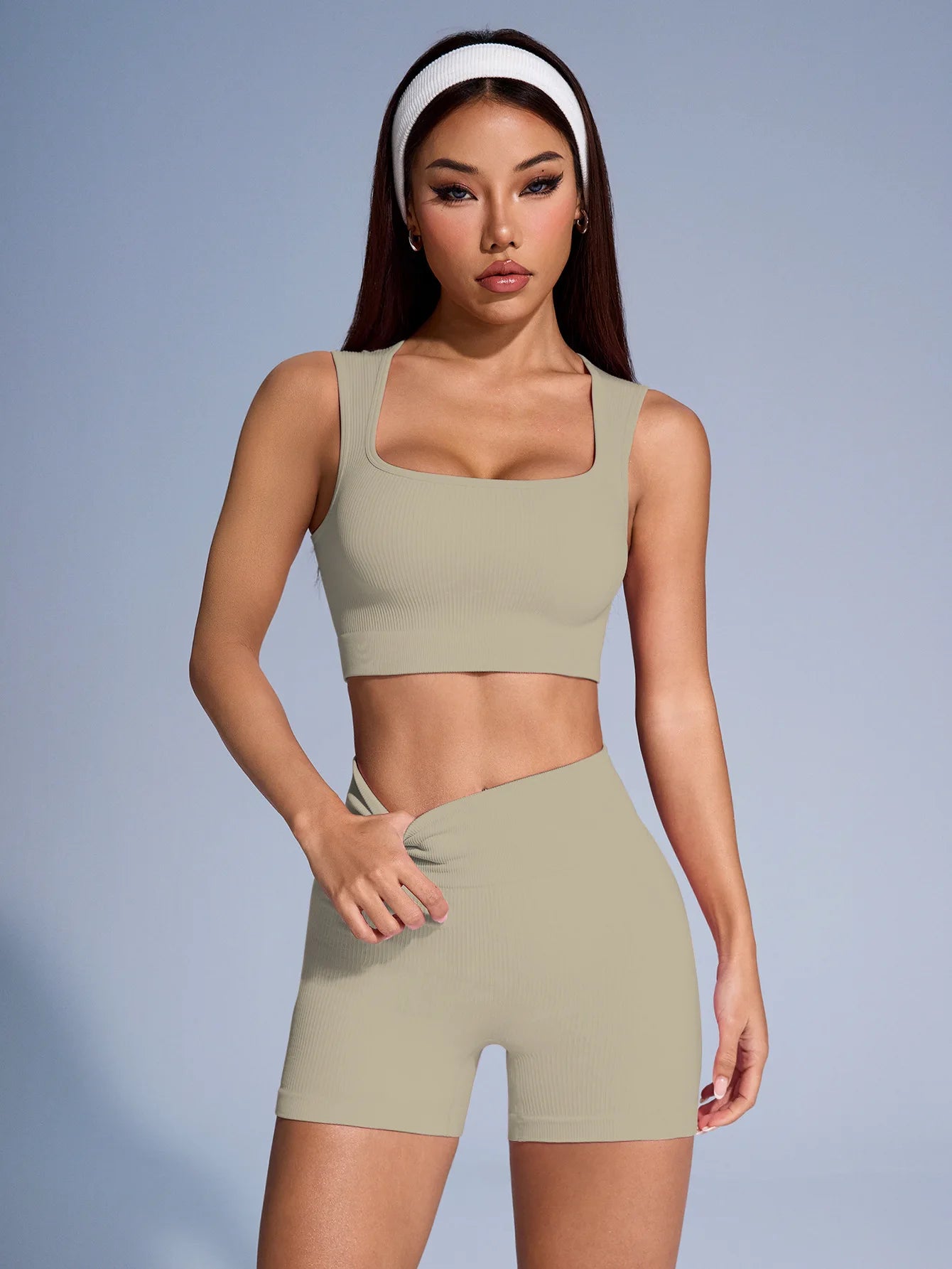RibFlow Yoga Set — Seamless Crop Tank + High-Waist Shorts